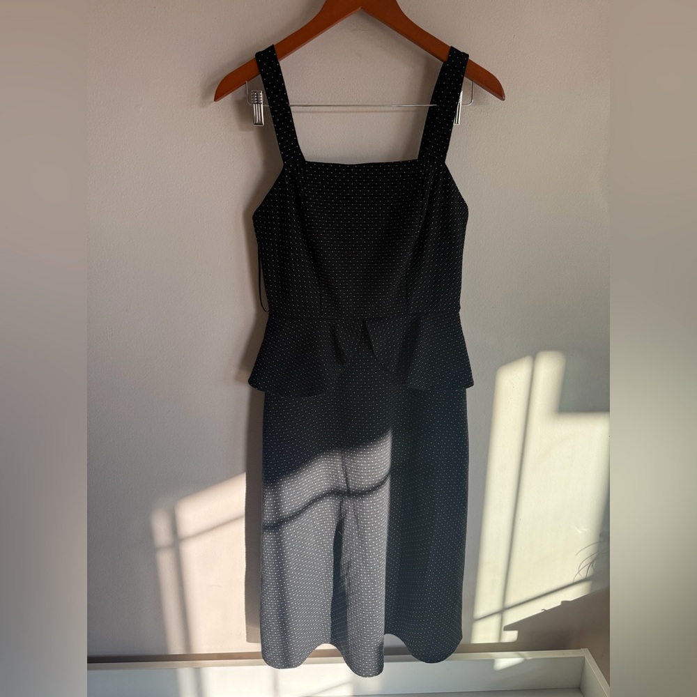 Everleigh Black Polka Dot Peplum Sheath Dress Square Neck Sleeveless‎ Size 5